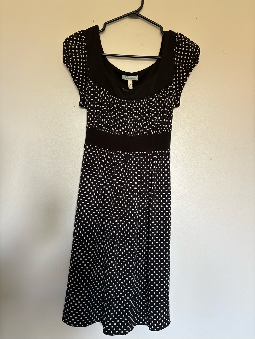 black and white midi polkadot dress
